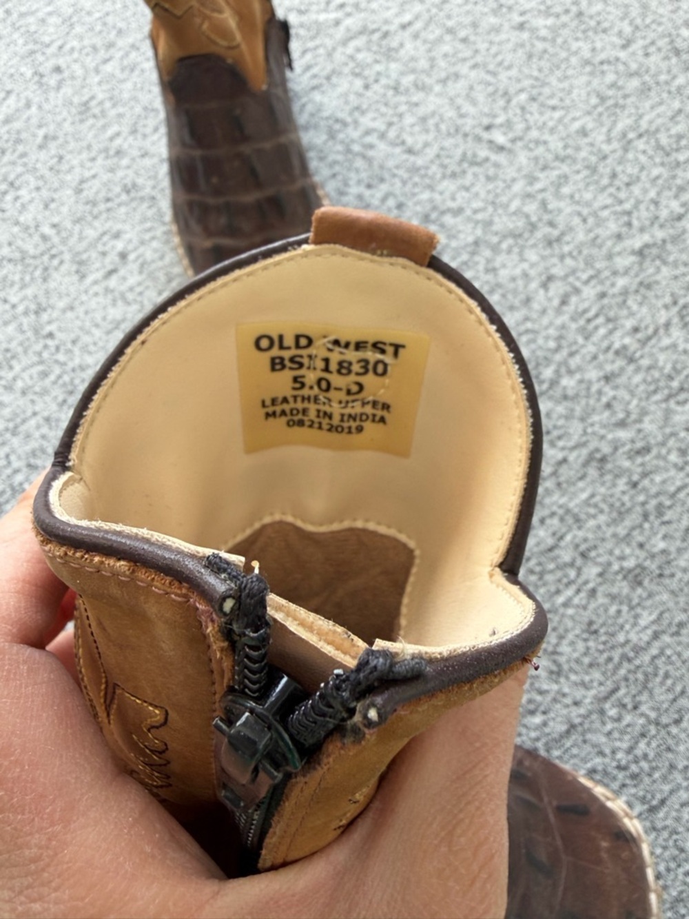 Old West Kids Two-Tone Brown Cowboy Boots - Picture 3 of 4